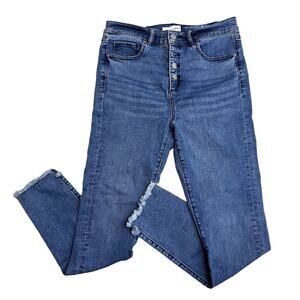 Ann Taylor LOFT Jeans Med Wash Button-Up WMNS 4/27 High Rise Frayed hem Skinny